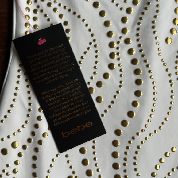 Bebe Bodycon Embellished White Gold Studded One Shoulder Dress S NWT - Picture 5 of 8